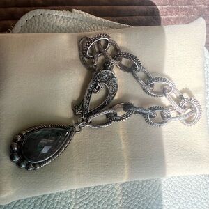 Lori Bonn Intricate Silver Chain Necklace with Teardrop Pendant